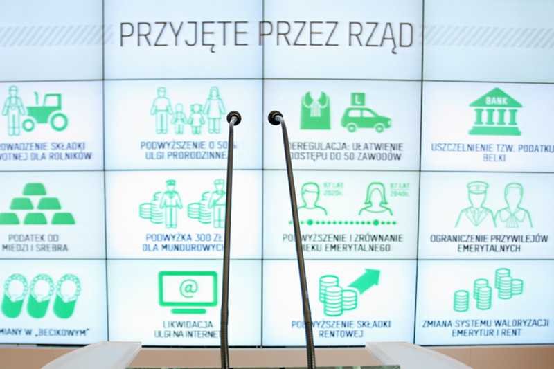Zamiast premiera do dziennikarzy mówiły piktogramy