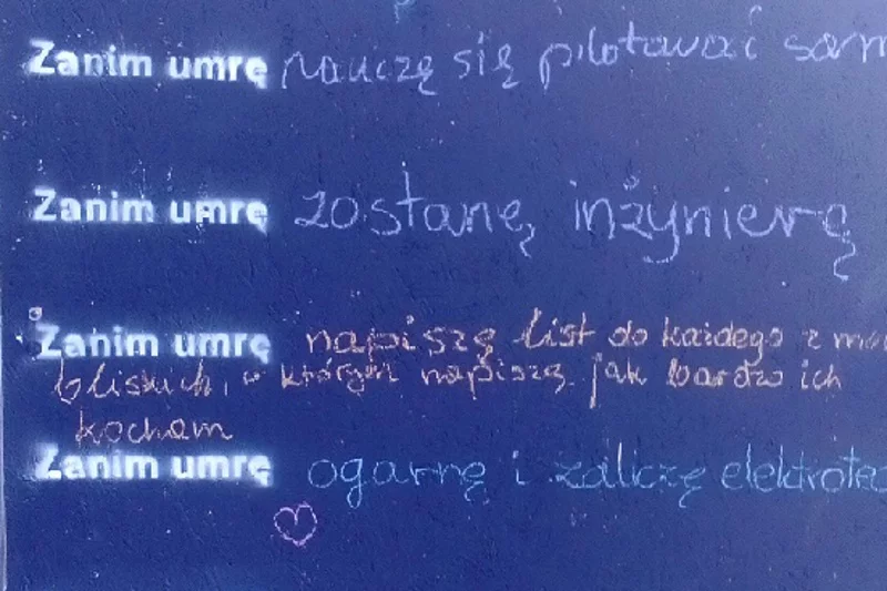 Pierwszy wpis powstał wczesnym porankiem. Dziewczyna napisała o listach rozsyłanych do rodziny (trzeci od góry).