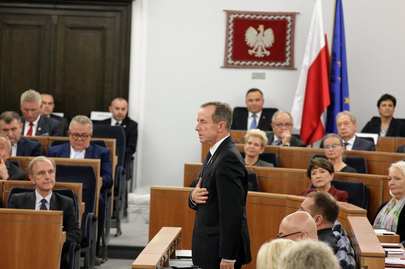 Tomasz Grodzki (KO) podczas ślubowania senatorskiego.