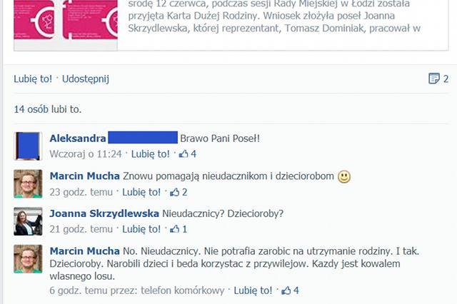 Fragment rozmowy, jaka wywiązała się pod wpisem o Karcie Dużej Rodziny