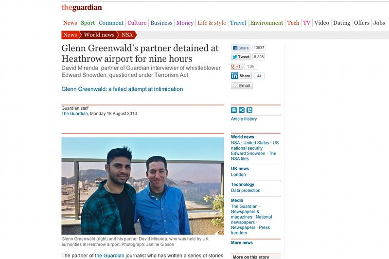 Partner dziennikarza, który opisał rewelacje Edwarda Snowdena, zatrzymany na lotnisku w Londynie