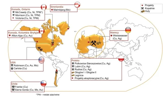Mapa globalnej działalności KGHM-u
