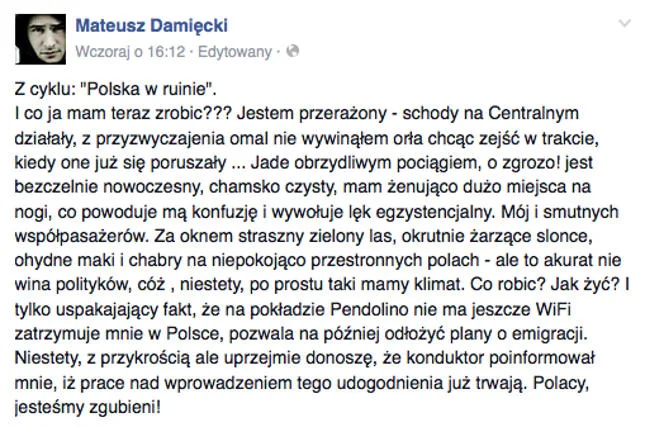 Aktor rozbawił wielu swoich fanów, ale wywołał też dyskusję na temat sytuacji w Polsce.