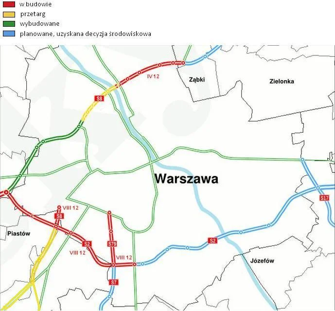 mapa warszawskiego węzła drogowego