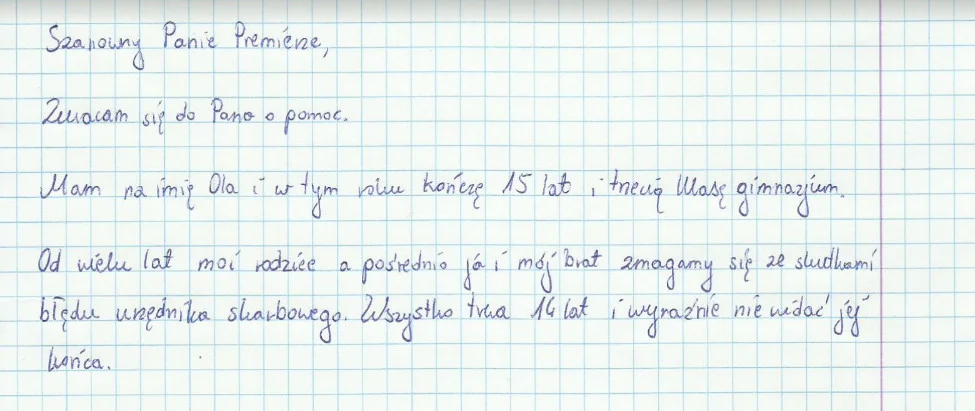 Fragment listu Oli.
