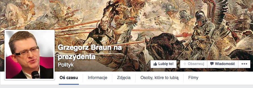 Profil na Facebooku założony przez zwolenników Grzegorza Brauna.