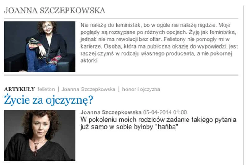 Redakcja "Wysokich Obcasów" uznała, że Joanna Szczepkowska swoje poglądy powinna prezentować gdzie indziej