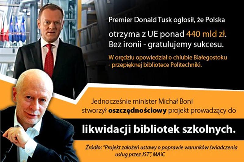 Obywatelski protest przeciwko likwidacji bibliotek szkolnych na skutek projektu min. Michała Boniego
