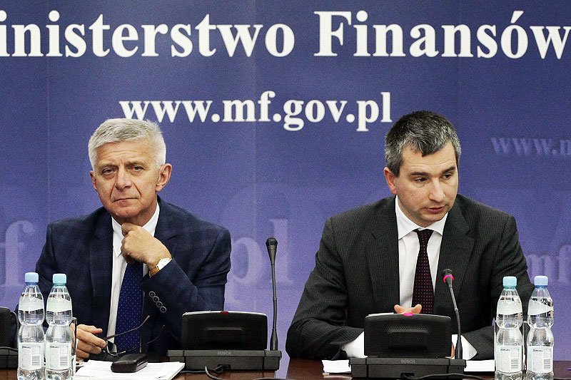 Prezes Narodowego Banku Polskiego Marek Belka i minister Finansów Mateusz Szczurek podczas posiedzenia Komitetu Stabilności Finansowej.
