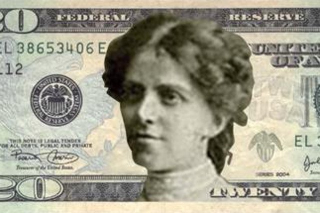 Fotomontaż przedstawiający "kobiecą" wersję 20-dolarowego banknotu