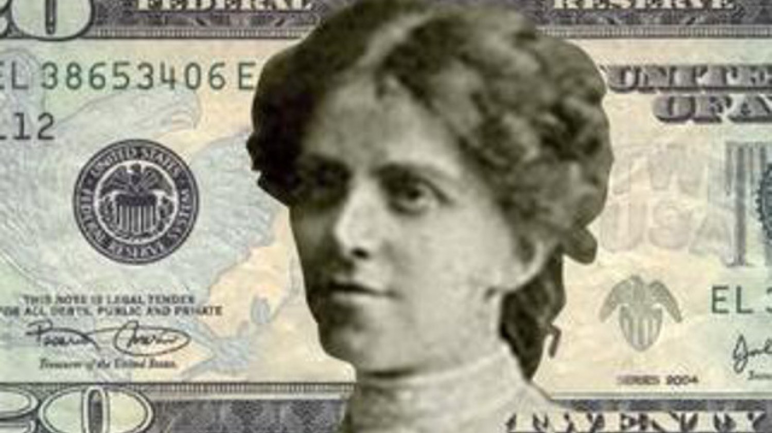Fotomontaż przedstawiający "kobiecą" wersję 20-dolarowego banknotu