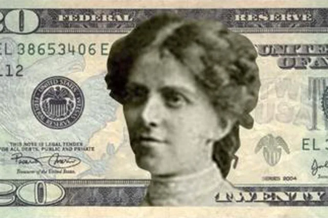 Fotomontaż przedstawiający "kobiecą" wersję 20-dolarowego banknotu
