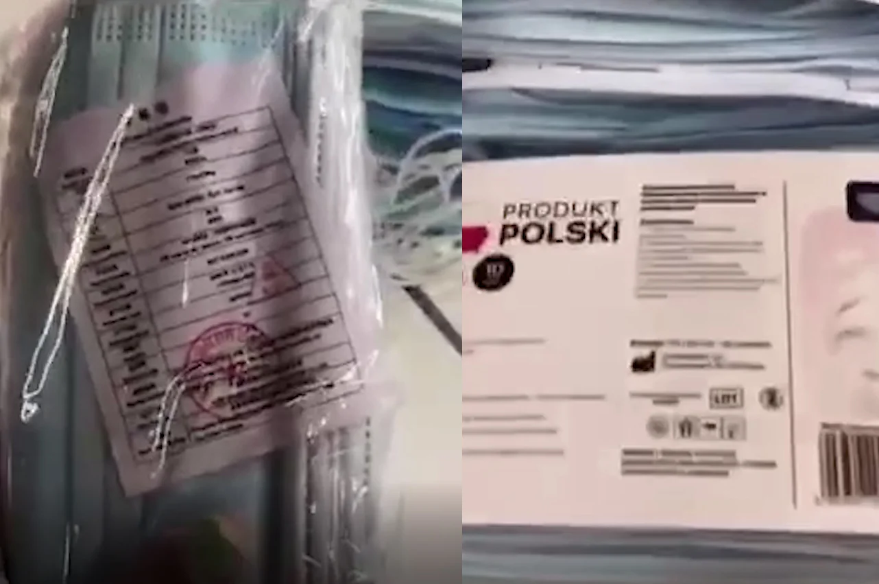 Po lewej maseczki przed przepakowaniem, po prawek już po.