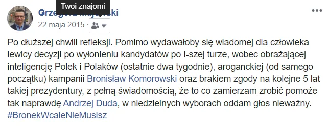 Wpis sprzed II tury wyborów prezydenckich 2015 r.