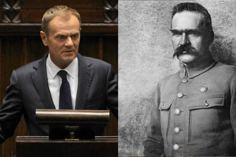 Donald Tusk i Józef Piłsudski