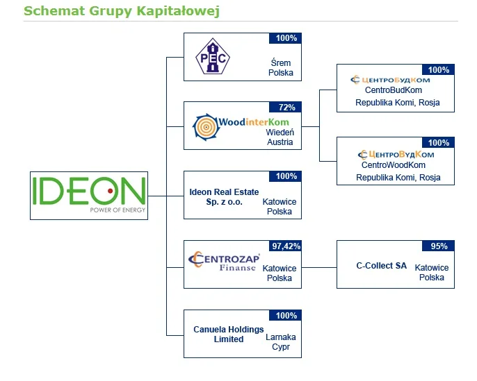 Schemat grupy kapitałowej Ideon