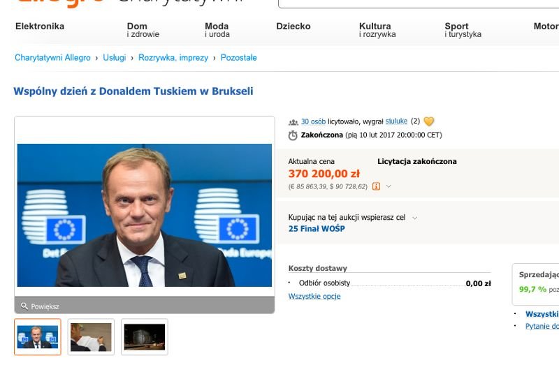 740 300 zł - w sumie za tyle sprzedano dwa spotkania z Donaldem Tuskiem