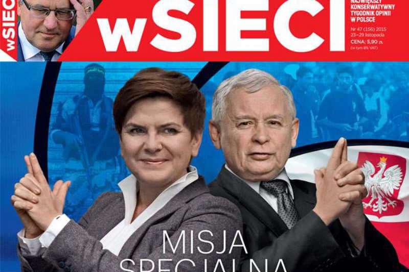 Okładka tygodnika braci Karnowskich z Jarosławem Kaczyńskim i Beatą Szydło w rolach głównych jest groteskowa.