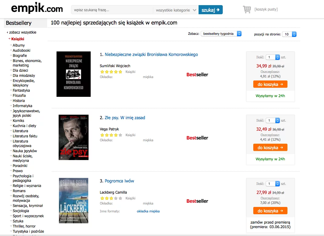 Książka Sumlińskiego znajduje się na pierwszym miejscu na liście bestsellerów Empiku w ostatnim tygodniu