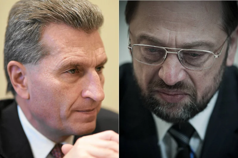 Komisarz UE Guenther Oettinger i szef PE Martin Schulz.