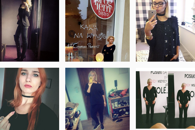 Polki i Polacy w czerni na znak protestu wobec ustawy Stop Aborcji.