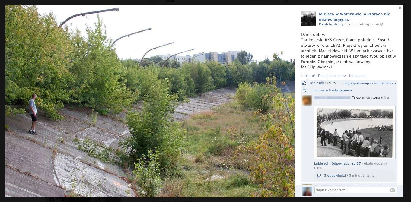 Zapomniany tor kolarski na Pradze Południe.