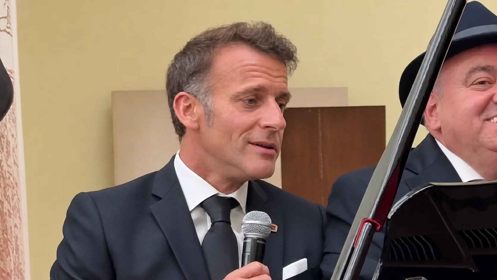 Macron grabbed the microphone, another leader on drums. But a video from the event in Yerevan