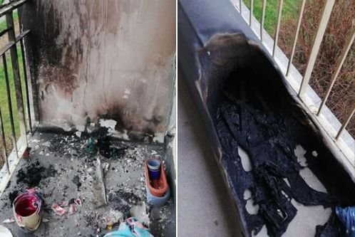 Tak wygląda balkon na warszawskich Stegnach po sylwestrze. Wpadły na niego fajerwerki, które sąsiedzi i ich goście odpalali w okolicy bloku.