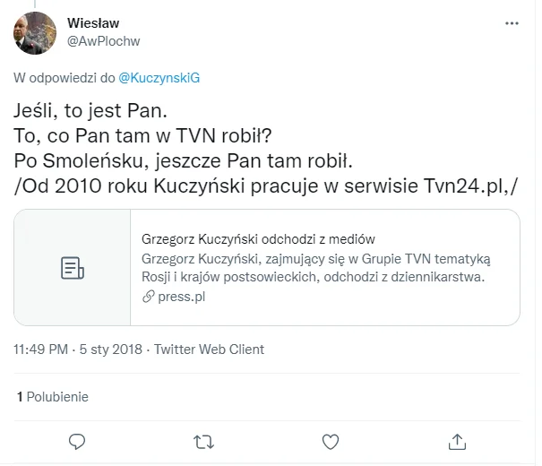 Fani TVP nie są zadowoleni, że Kuczyński pracował w TVN24