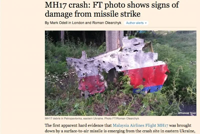 Oto dowód odnaleziony przez dziennikarzy "Financial Times" na to, że samolot został zesztrzelony