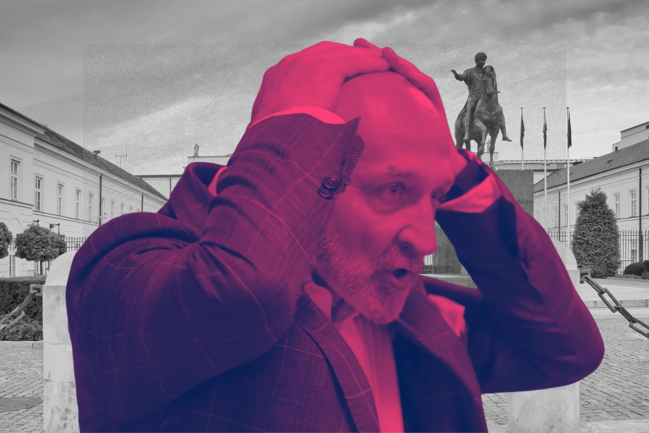 Czy Kazimierz Marcinkiewicz został pobity? Wpis, który zaniepokoił internautów, okazał się prowokacją – ostrzeżeniem przed głosowaniem na Karola Nawrockiego, który ma znajomości w półświatku. Kazimierz Marcinkiewicz łapiący się za głowę.