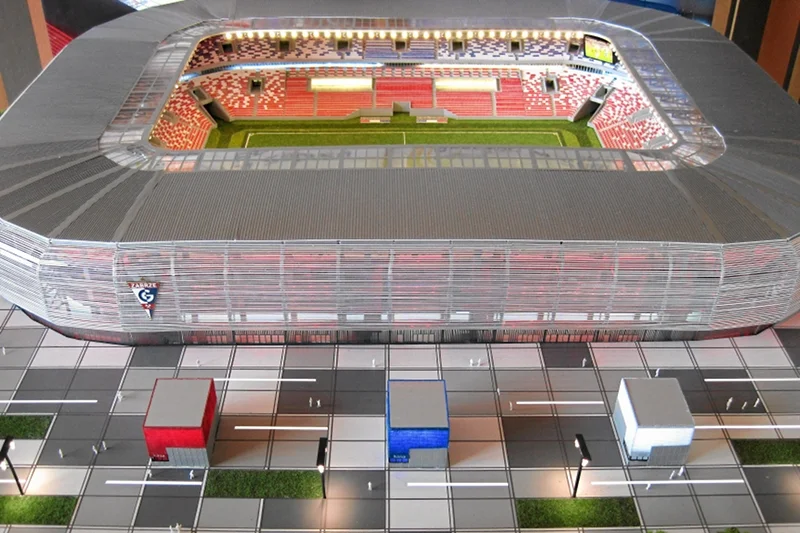 Makieta powstającego w Zabrzu stadionu, na którym swoje mecze ma rozgrywać zabrzański Górnik.