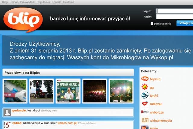 Blip.pl zostanie zamknięty 31 sierpnia 2013 roku