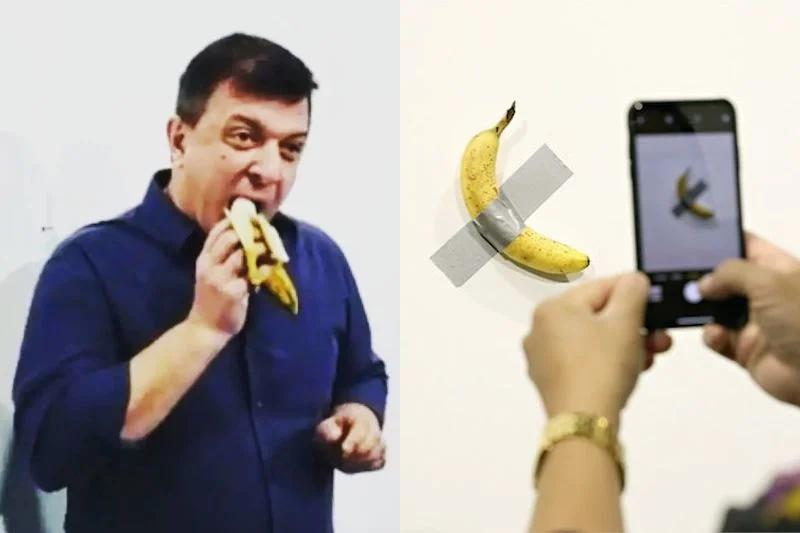 Instalacja Maurizio Cattelana została... zjedzona przez artystę-performera
