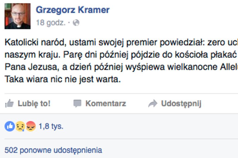 Ojciec Grzegorz Kramer komentuje podejście Polaków do uchodźców.