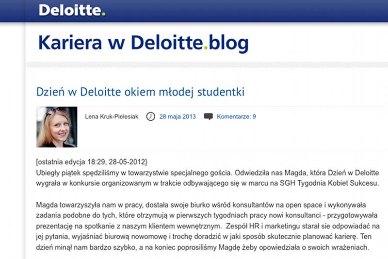 Fragment wywiadu z studentką, która spędziła dzień w Deloitte.
