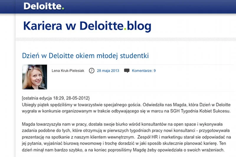 Fragment wywiadu z studentką, która spędziła dzień w Deloitte.