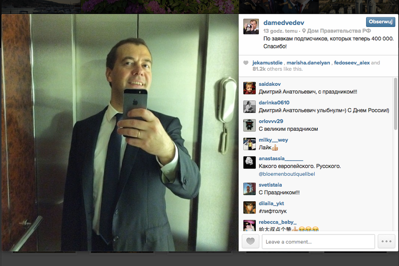 Selfie premiera Rosji Dmitrija Miedwiediewa.