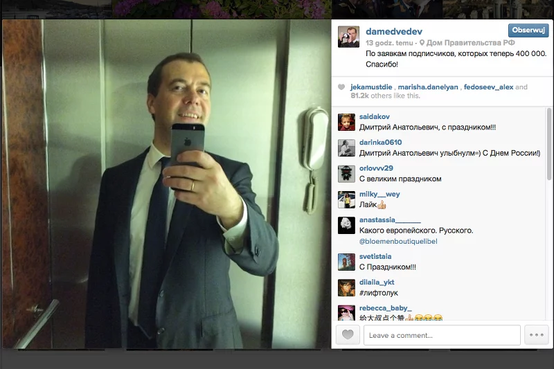 Selfie premiera Rosji Dmitrija Miedwiediewa.