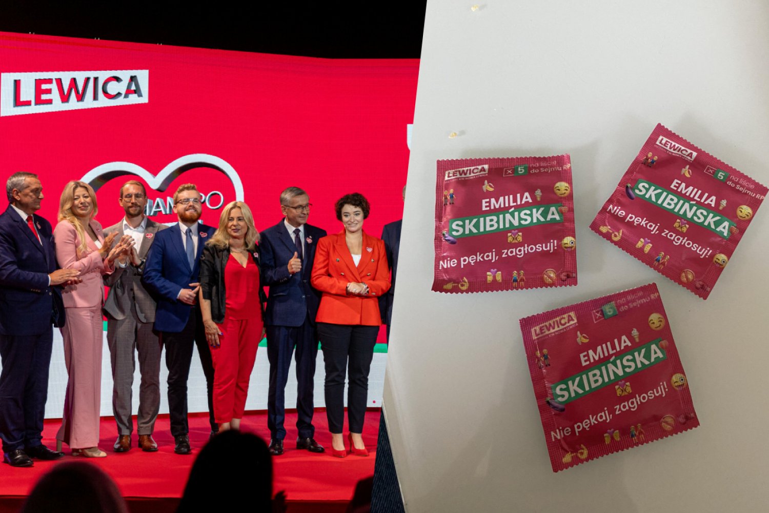 Wybory 2023. Polityczka Lewicy reklamuje się na prezerwatywach.