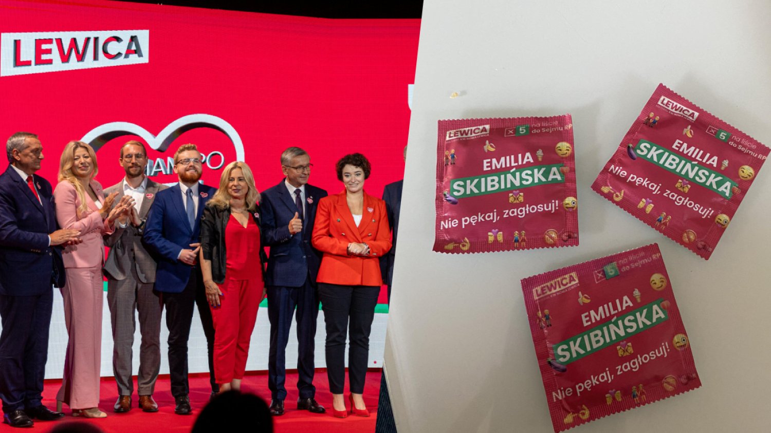 Wybory 2023. Polityczka Lewicy reklamuje się na prezerwatywach.