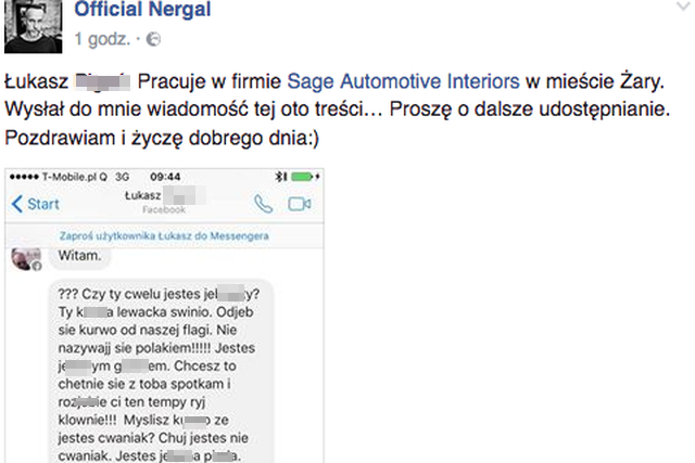 Nergal zdemaskował hejtera, który wyzwał go w prywatnej wiadomości.