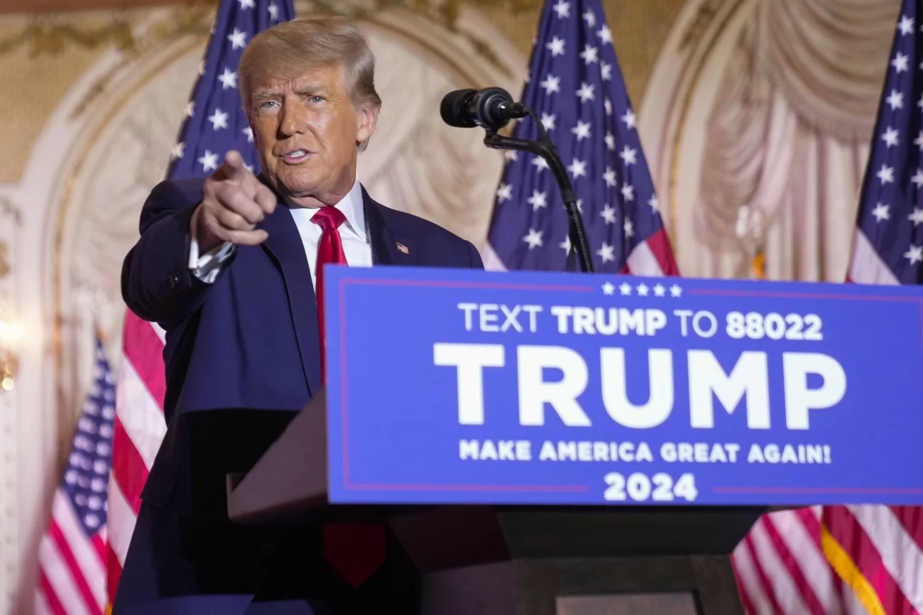 Donald Trump ogłasza start w wyborach prezydenckich 2024.