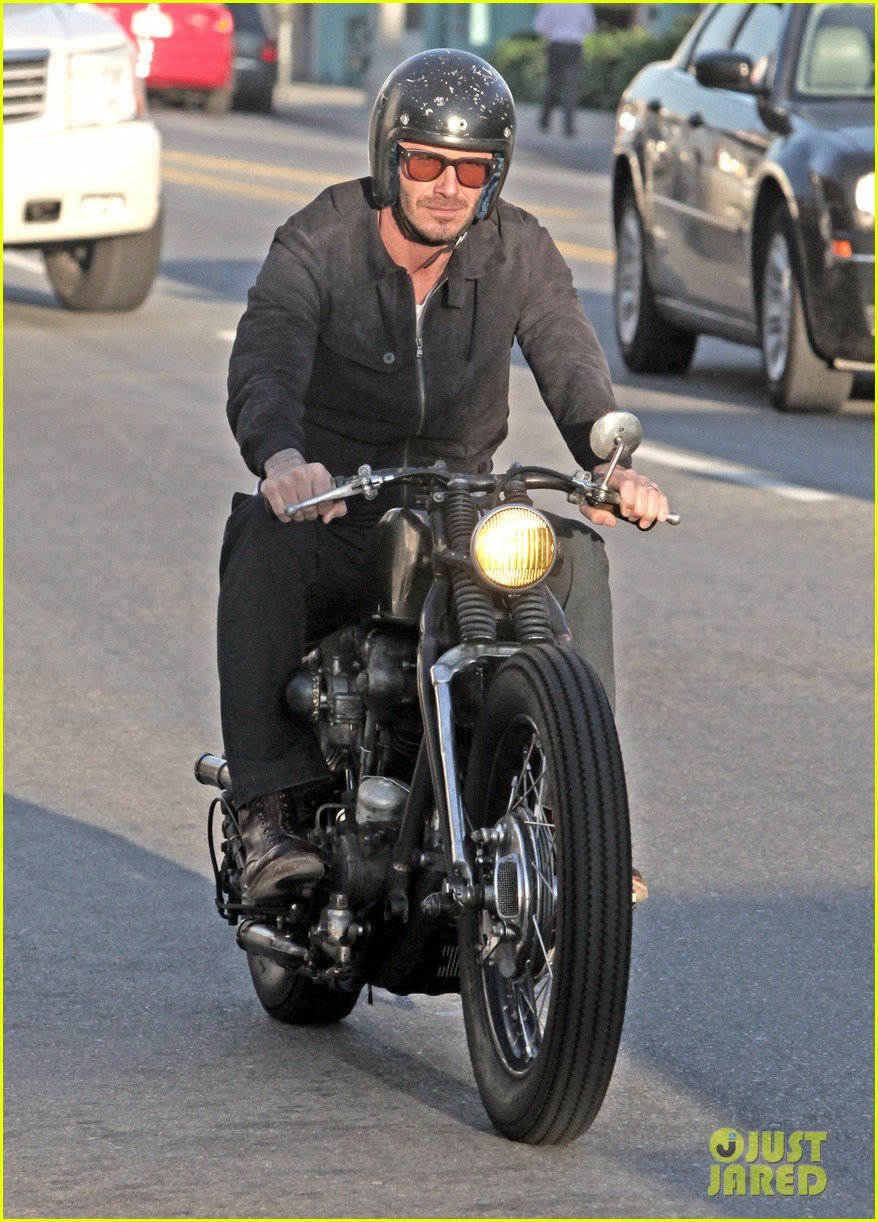 David Beckham na swoim motocyklu.