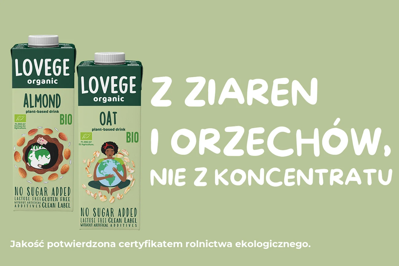 Napoje roślinne marki LOVEGE produkowane są bezpośrednio z ziaren owsa i migdałów, czyli bez koncentratów. Dzięki temu zachowują one pełnię smaku i wartości odżywczych.