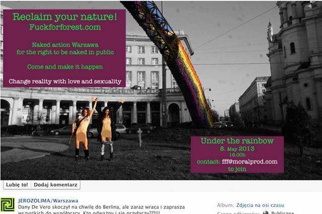 Plakat zachęcający do wzięcia udziału w warszawskiej manifestacji Fuck For Forest