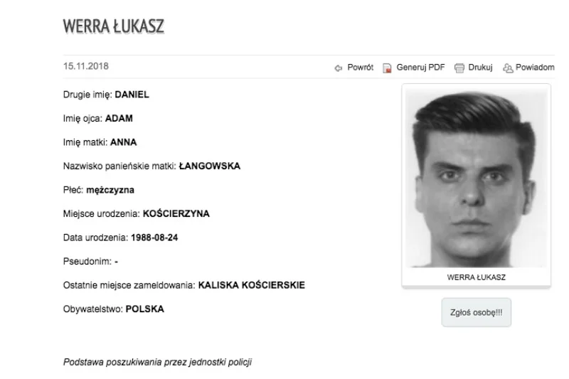 Łukasz Werra jest poszukiwany przez policję