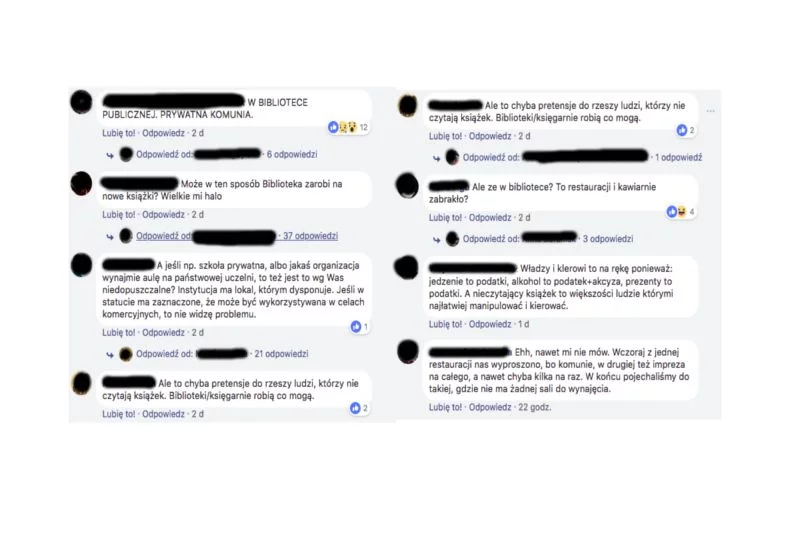 Takie komentarze pojawiły sie pod postem biblioteki udostępnionym na jednej z facebookowych grup.