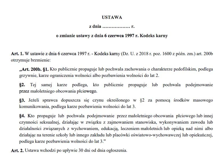 Oto cały projekt nowelizacji, który poparło ponad ćwierć miliona osób.
