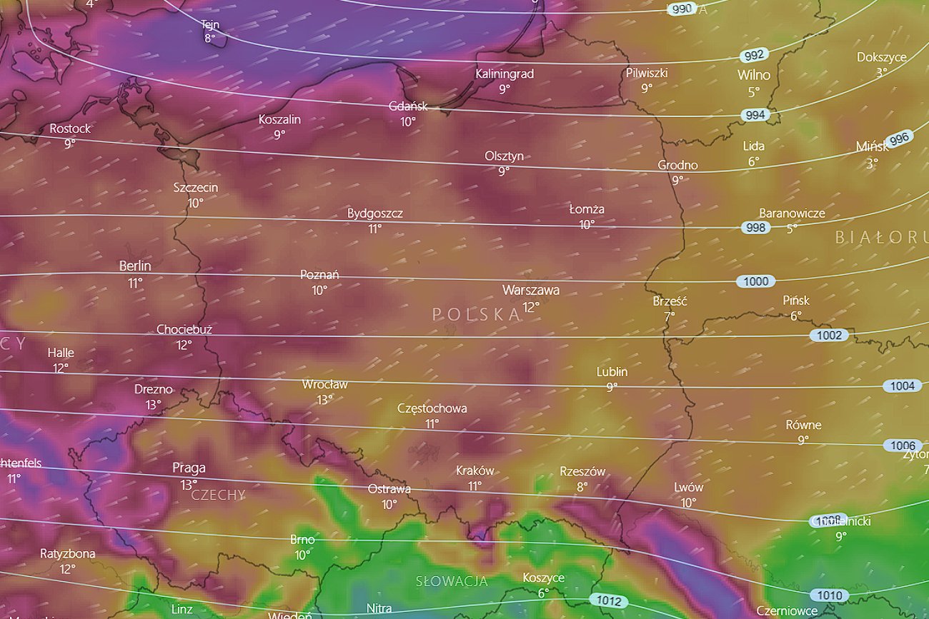 Mapa Windy.com z prognozą pogody na Boże Narodzenie 2022